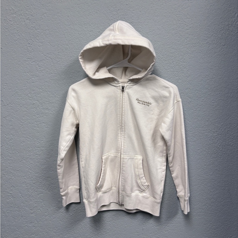 Abercrombie Kids 9-10yo Soft White/Cream Full Zip Hoodie, EUC - Picture 1 of 13